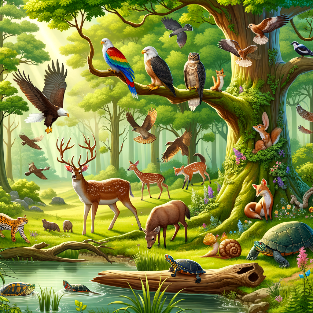 A Lush Forest Teeming with Animals