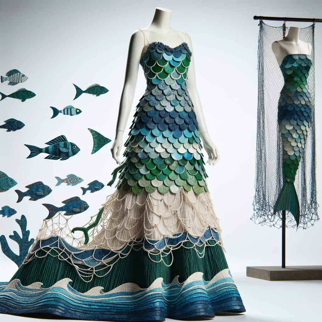 Stunning Ocean-Themed Long Dress for Fashion Runways