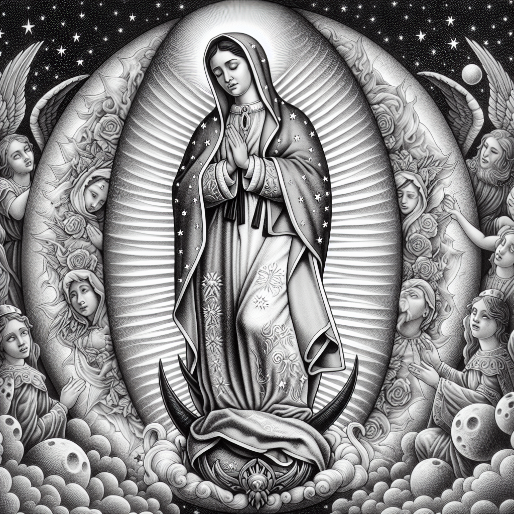 Virgen de Guadalupe: Detailed Depiction in Heavenly Light