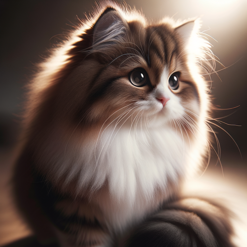 Close-Up of Adorable Brown and White Fluffy Cat