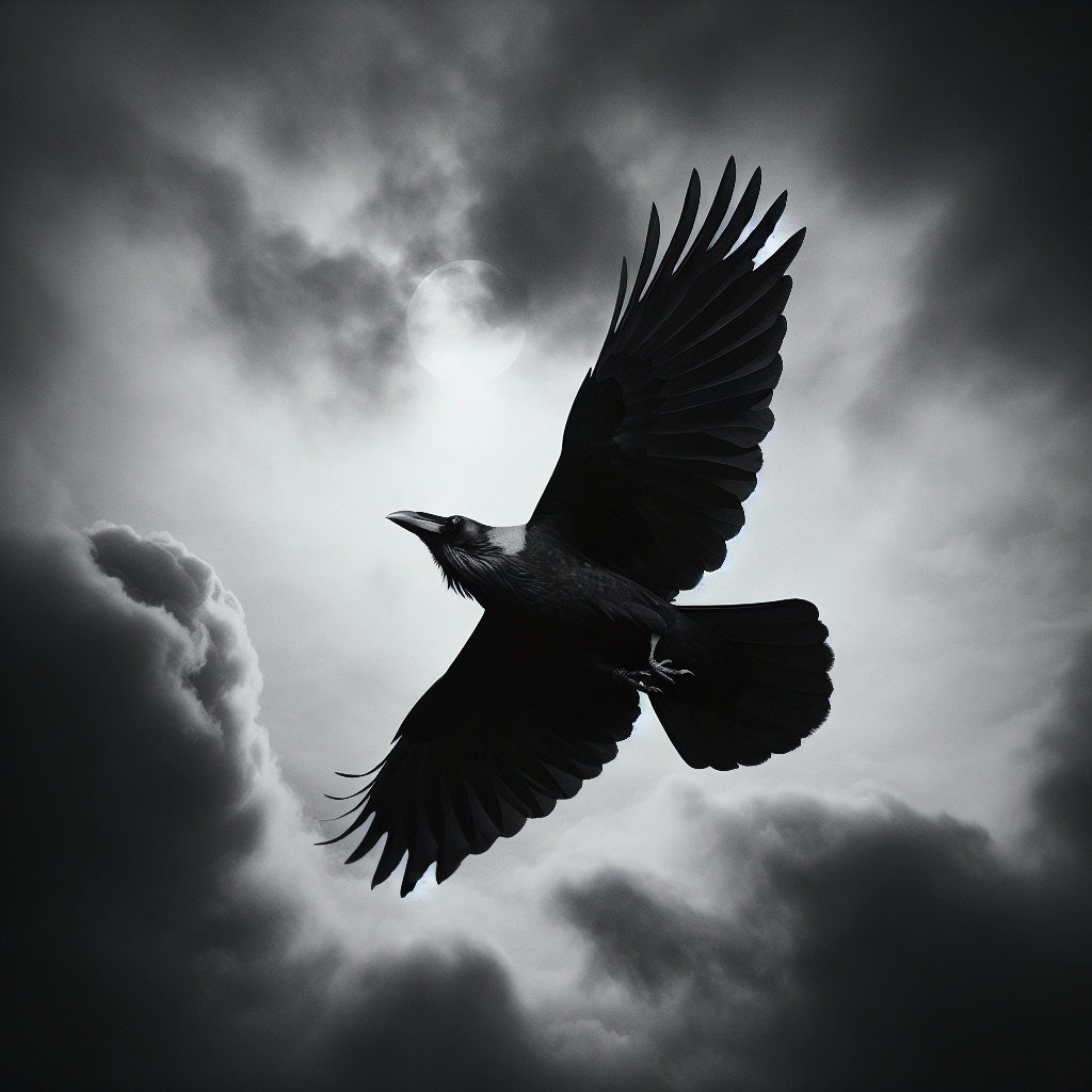 Crow Soaring in Gray Sky