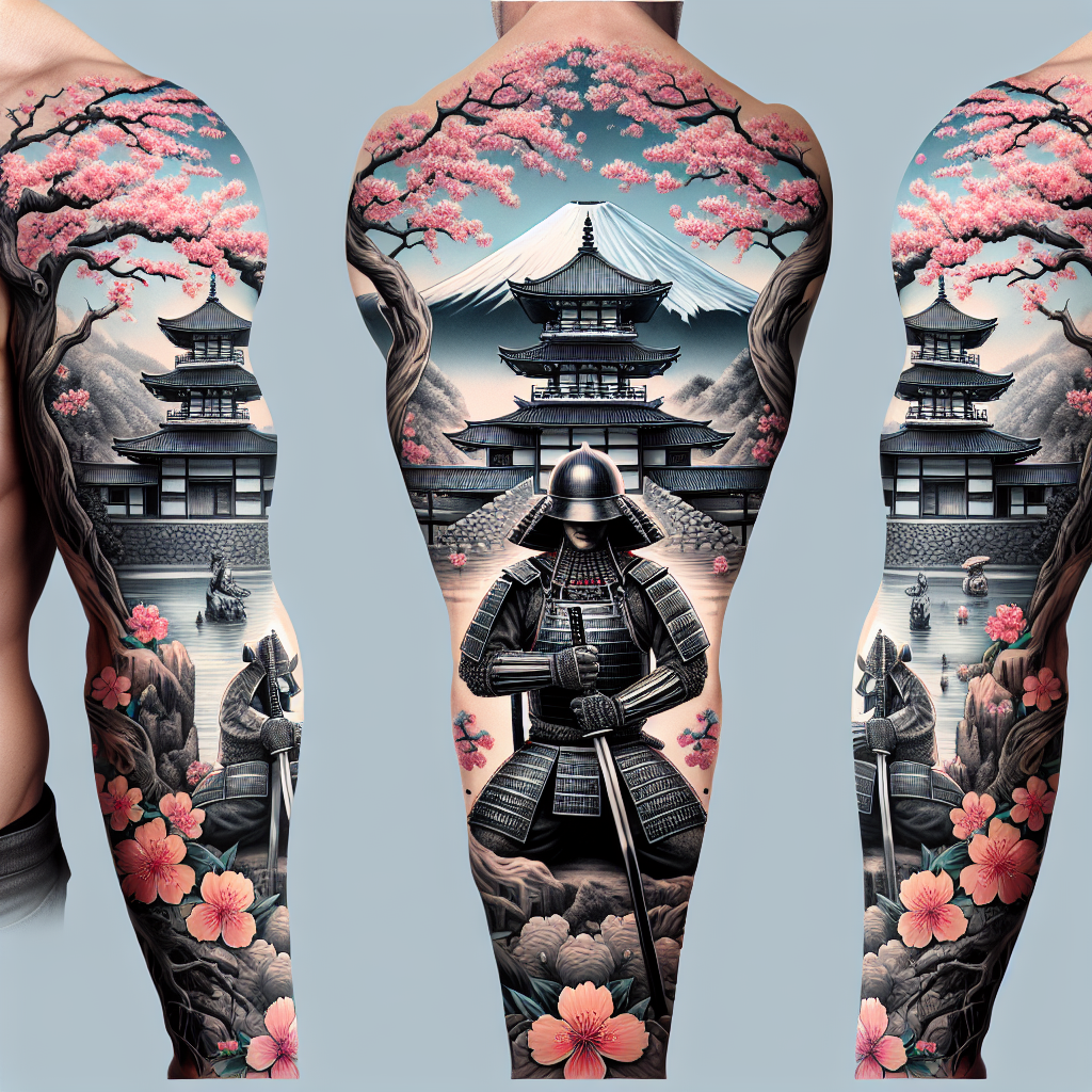 Japanese Samurai and Temple Sleeve Tattoo Design