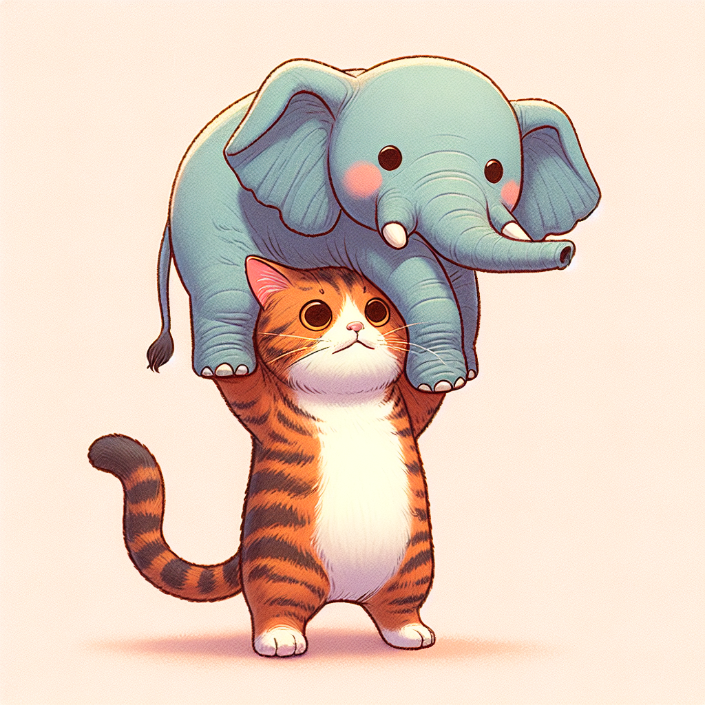 Cat Carrying Elephant Illustration