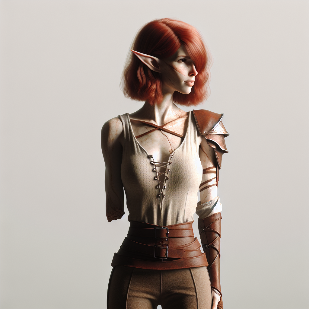 One-Armed Redhead Elf Woman in Leather Outfit