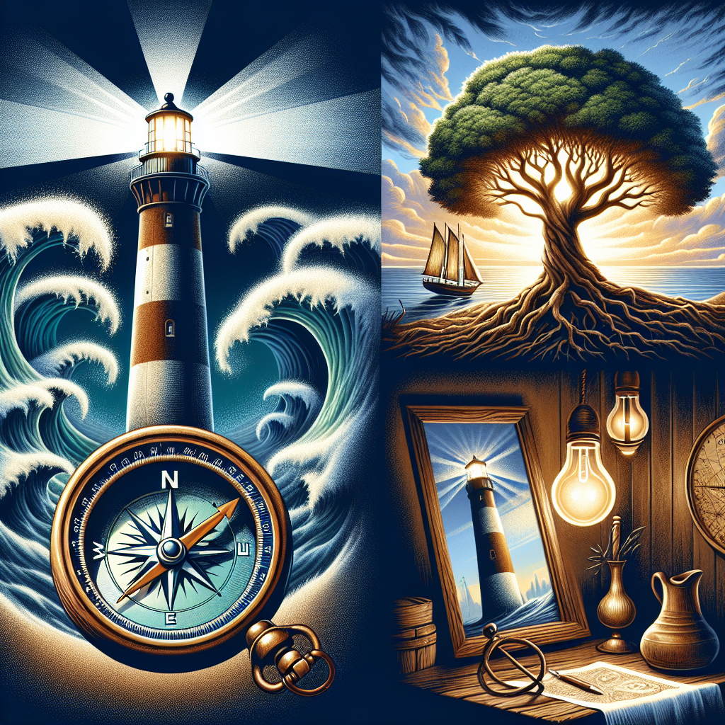 The Power of Integrity: Lighthouse, Oak Tree, Compass, Clear Mirror