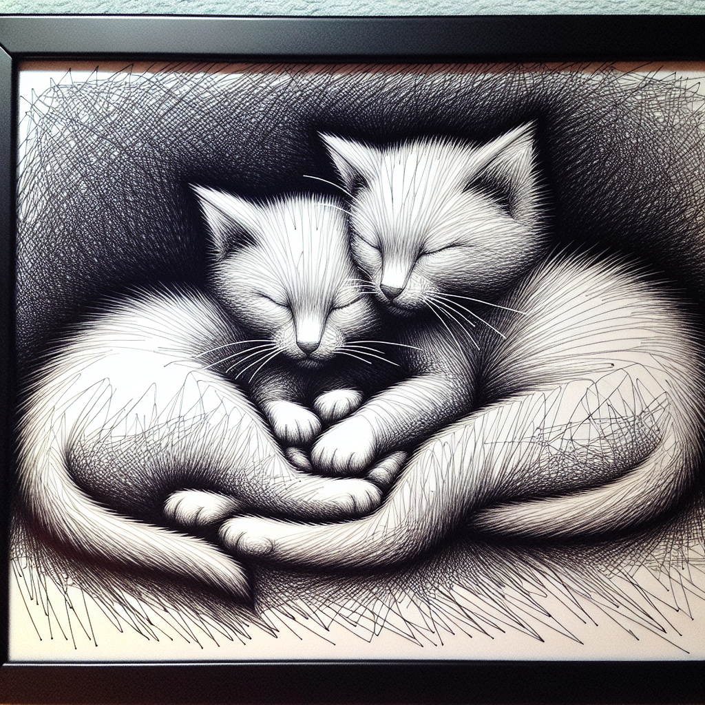 Cuddling Cats Drawing in One Unbroken Line