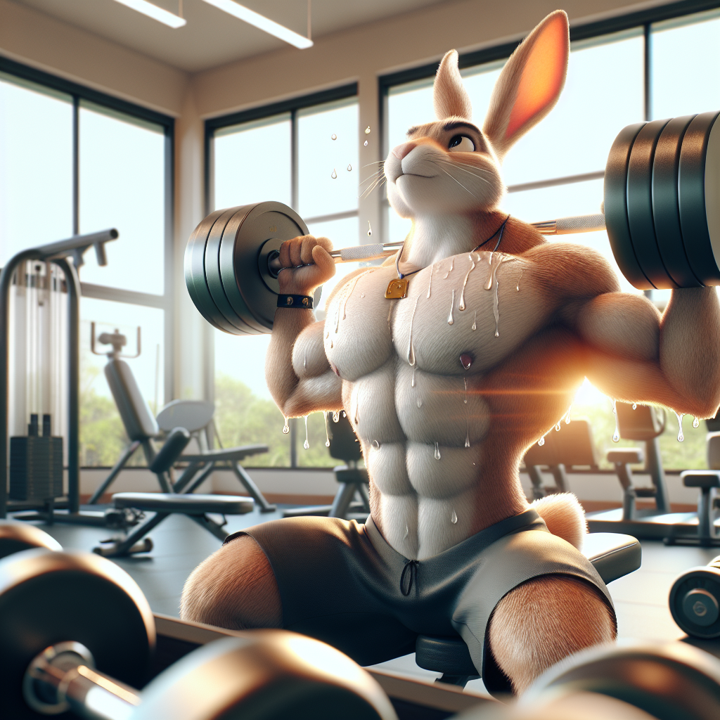 Muscular Rabbit Exercising in Gym