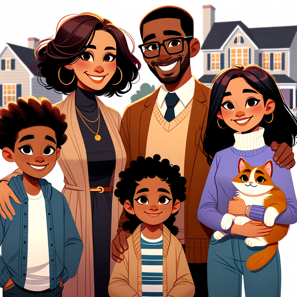 Cartoony Animated Family Portrait with Heartwarming Vibes