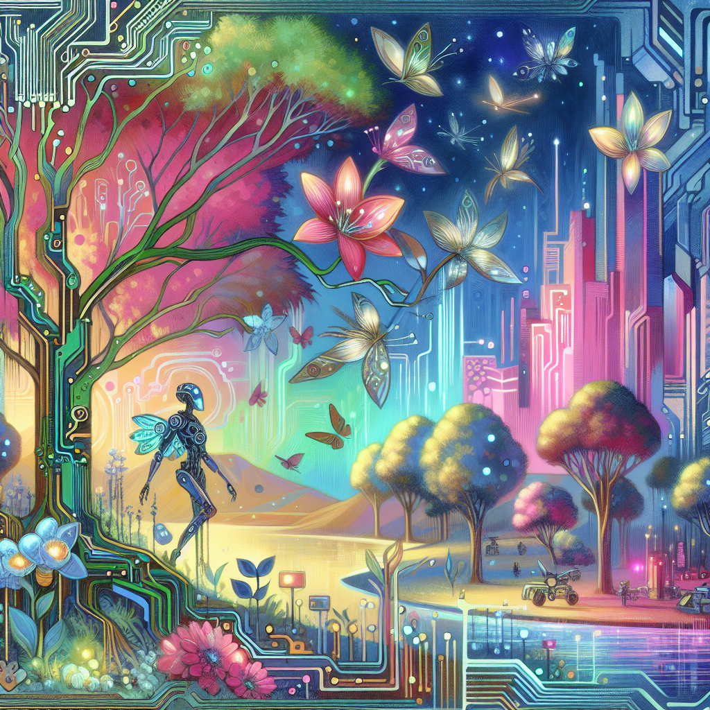 Whimsical Cyberpunk Nature Illustration in Grimes Style