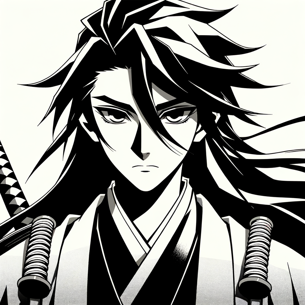 Young Male Samurai with Long Hair in Anime Style