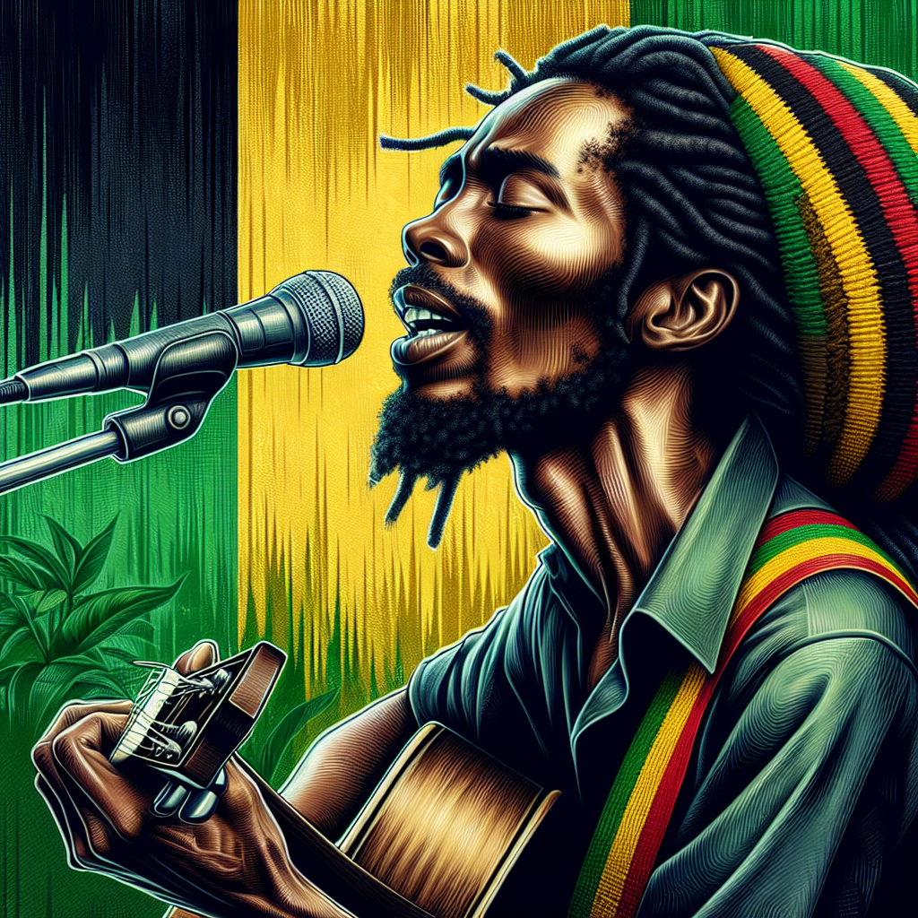 Bob Marley Artwork in Vibrant Jamaican Flag Colors