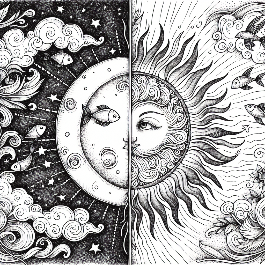 Enchanting Drawing of the Moon and Sun