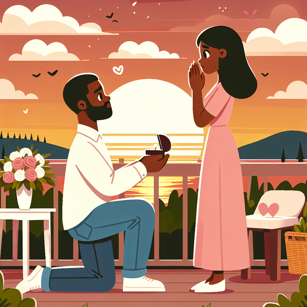 Romantic Sunset Proposal Illustration