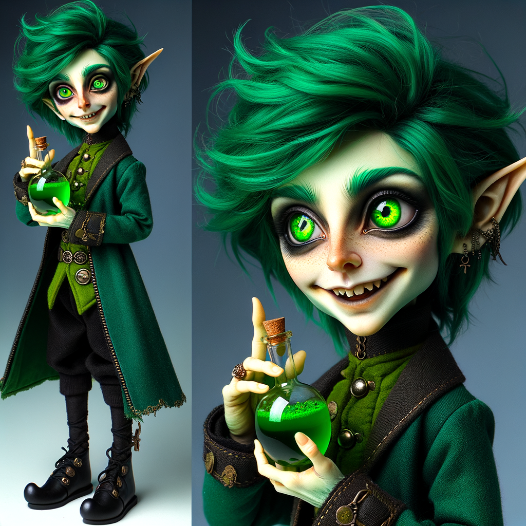 Enigmatic Elf Character with Nuclear Green Hair