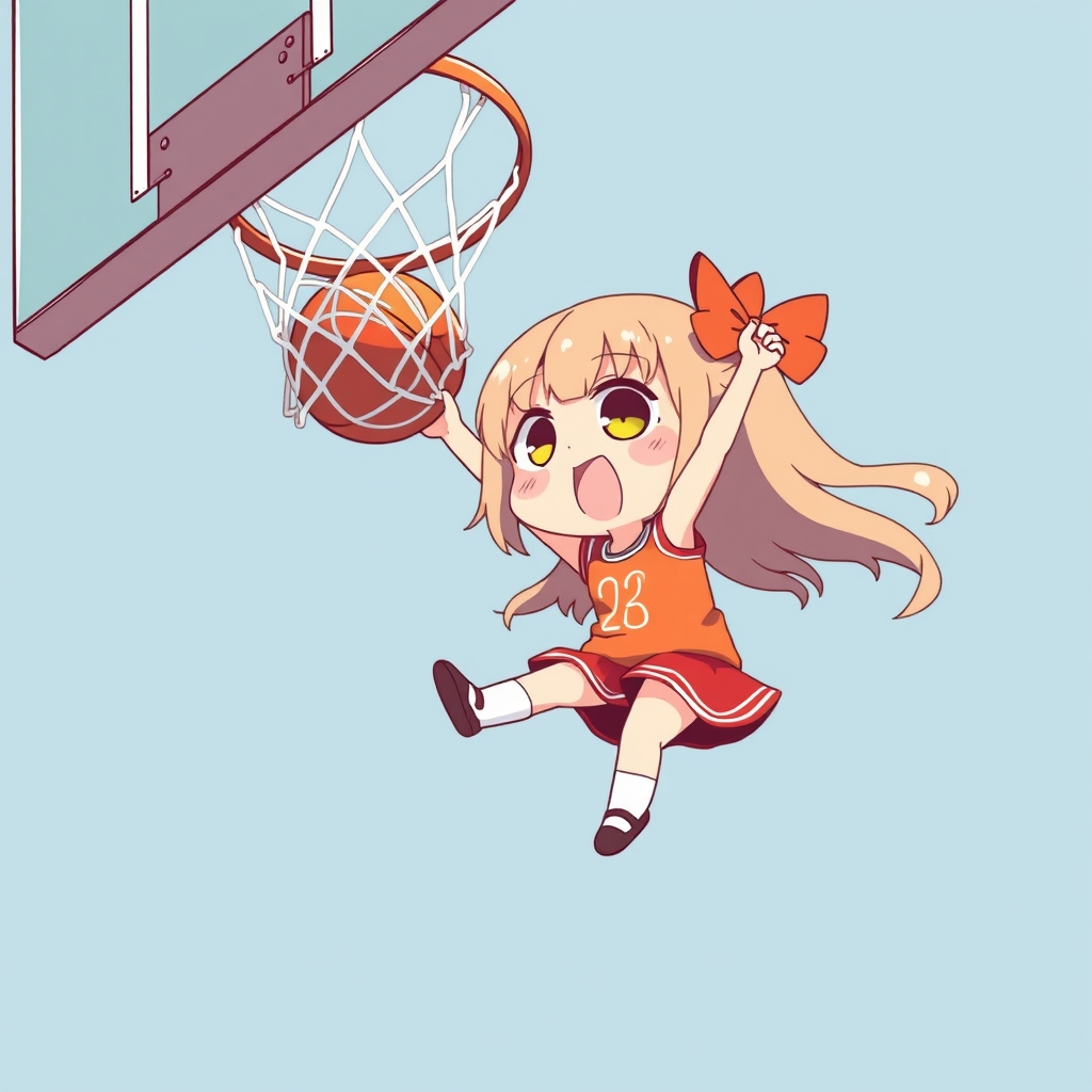 Anime Chibi Girl Dunking Basketball