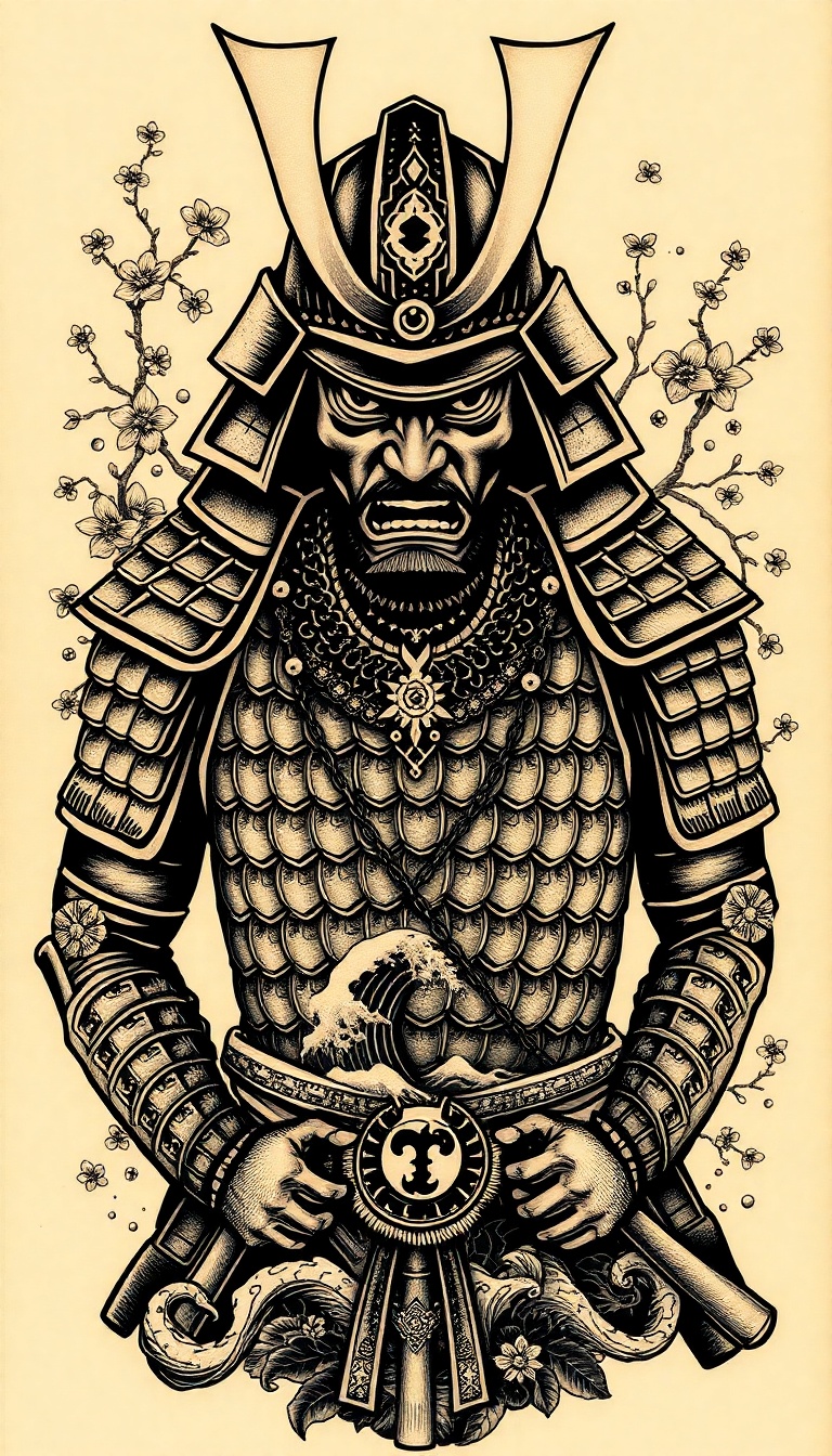 Full Front Samurai Warrior Tattoo Designs