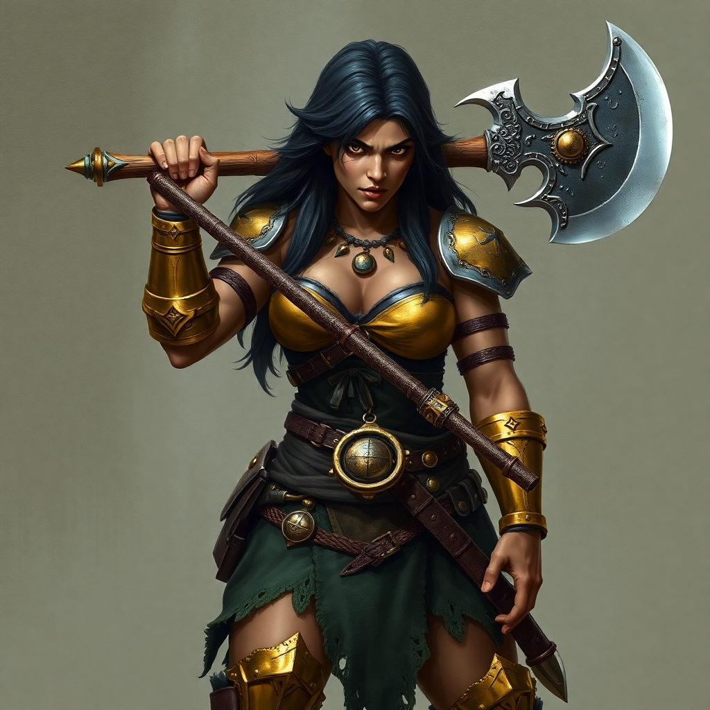 Fierce Female Orc Barbarian with Greataxe