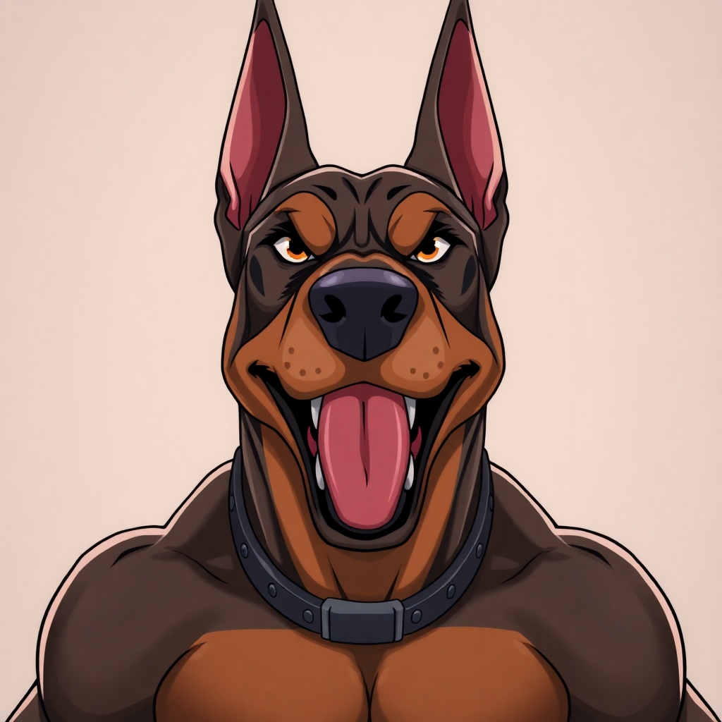 Muscular Furry Two-Headed Doberman Dog Art