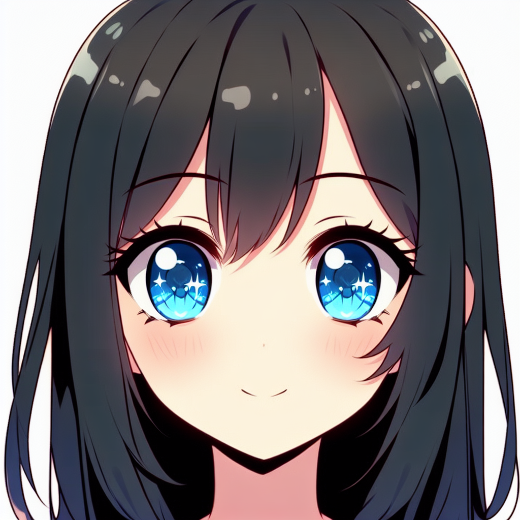 Anime Girl in Her Twenties with Blue Eyes & Black Hair