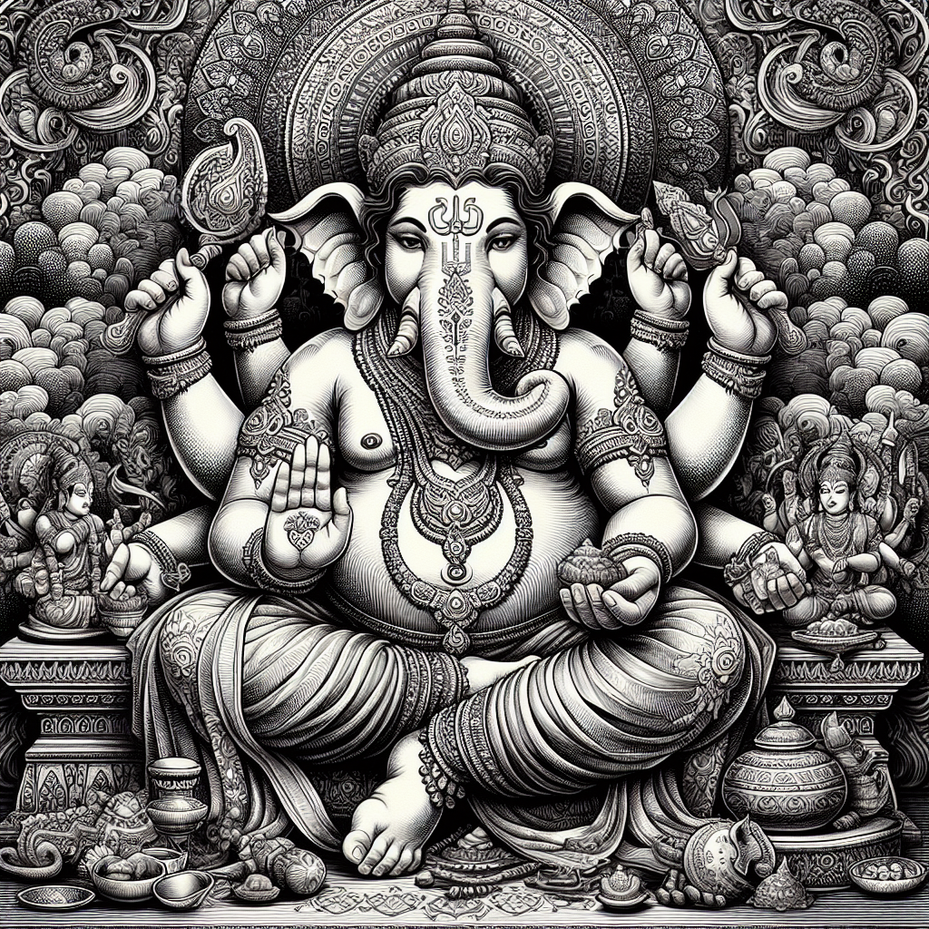 Detailed Illustration of Lord Ganesha in Hindu Mythology