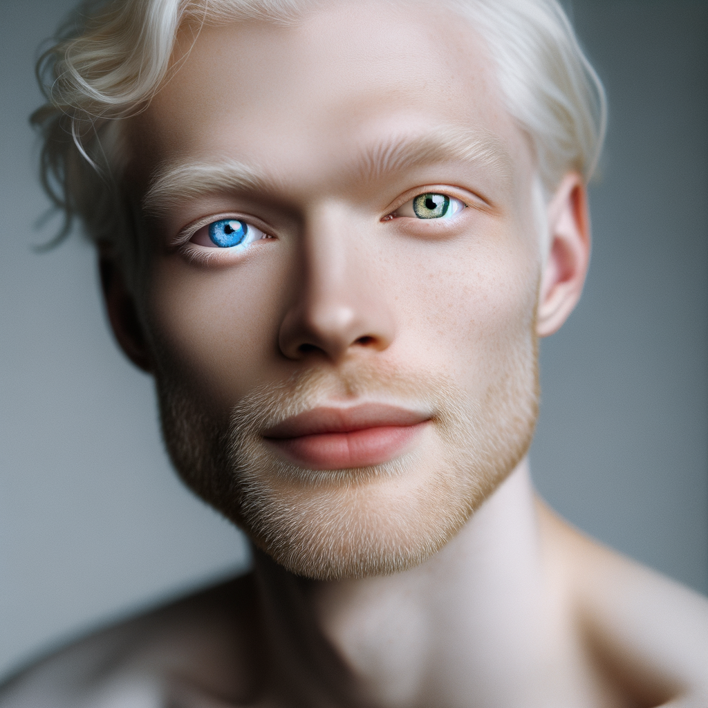 Man with Blue and Green Eyes and Albinism