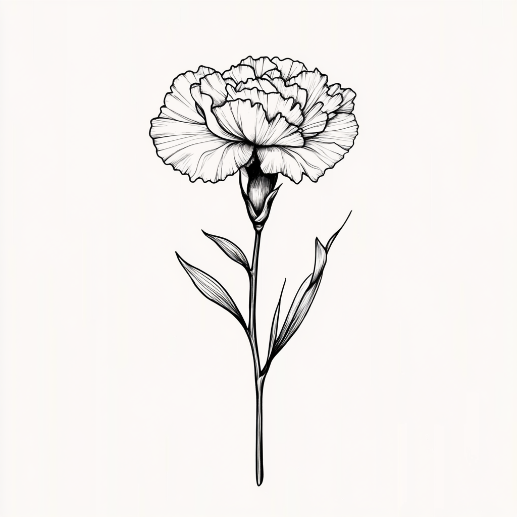 January Carnation Flower Minimalist Tattoo Design