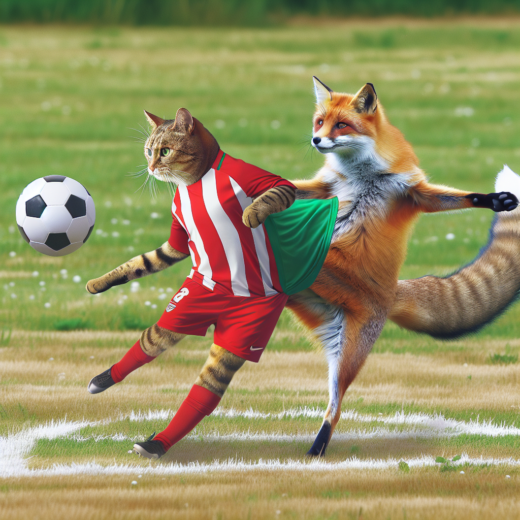 Cat and Fox Hybrid Playing Soccer