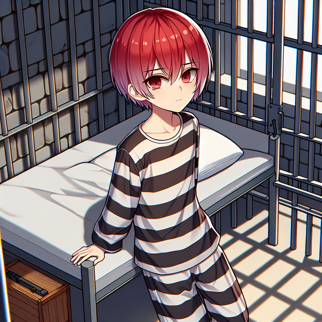 Scarlet-Haired Boy in Anime Prison Scene