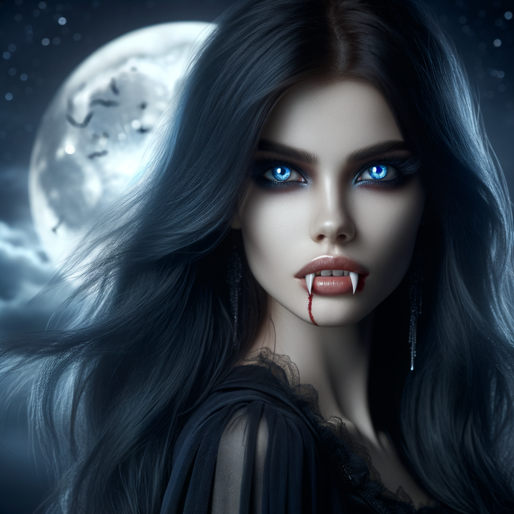 Mesmeric Beauty of a Female Vampire with Blue Eyes