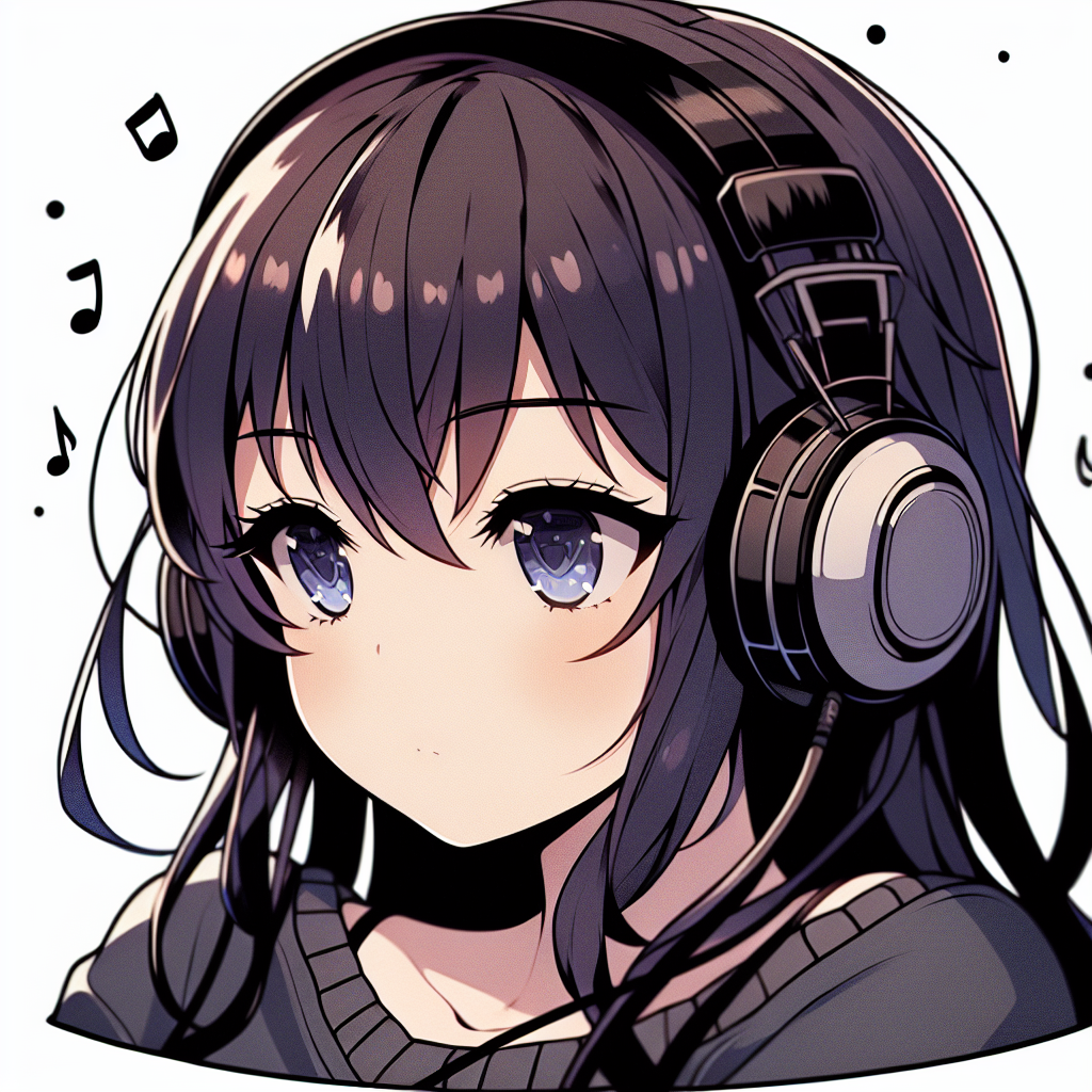 Anime Girl with Headphones Listening to Music