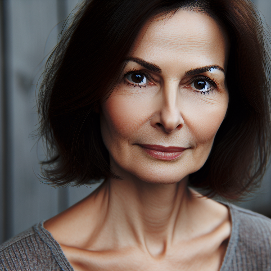 Stunning Woman in Her 50s with Dark Brown Hair and Brown Eyes