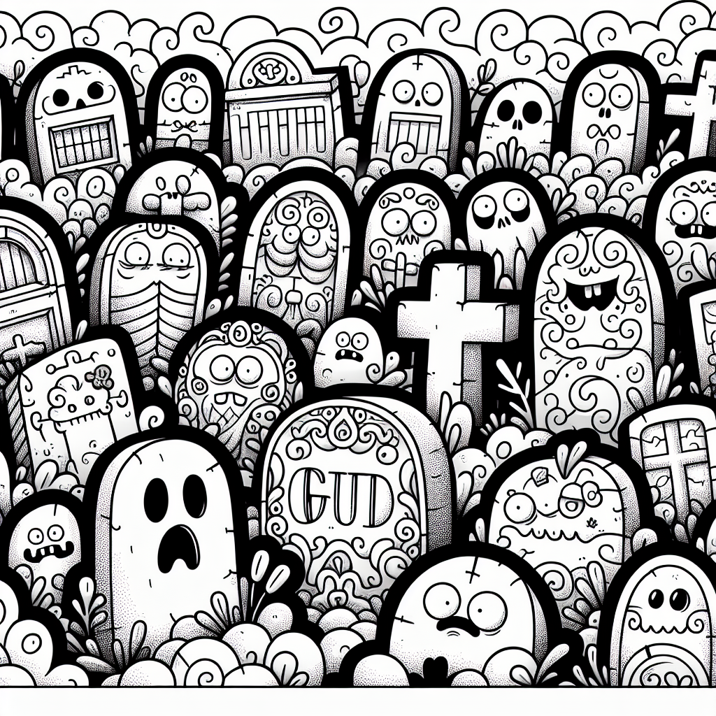 Whimsical Graveyard Coloring Page