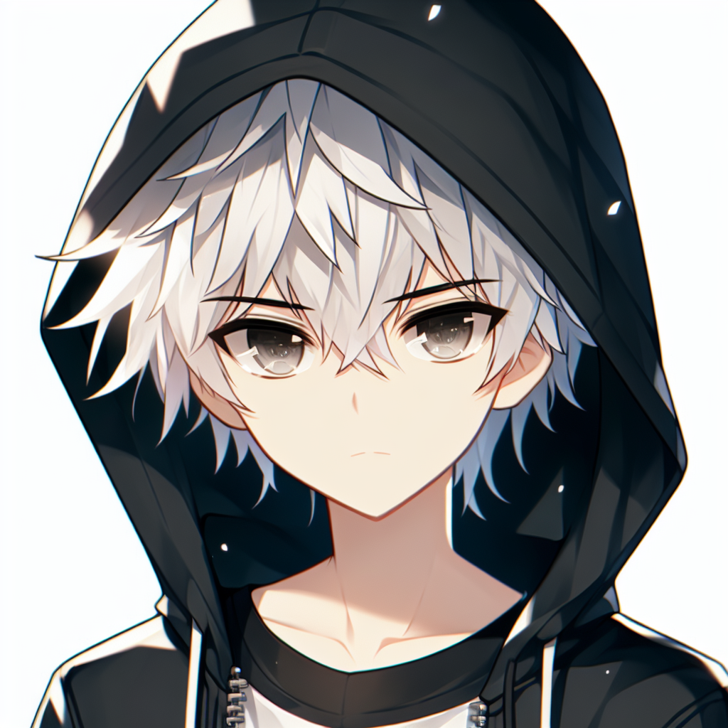 Anime White Hair Boy in Black Hoodie