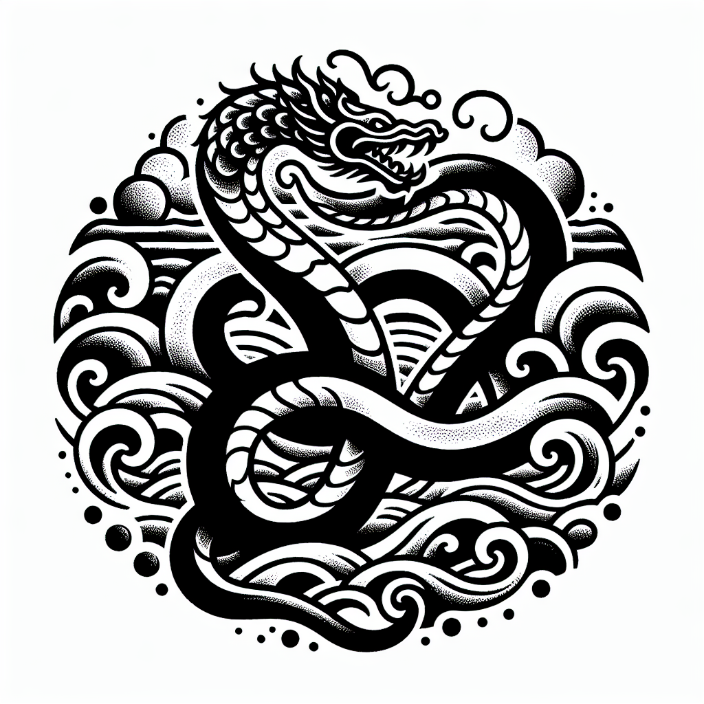 Viking Style Jörmungandr Mythical Sea Serpent Tattoo Design