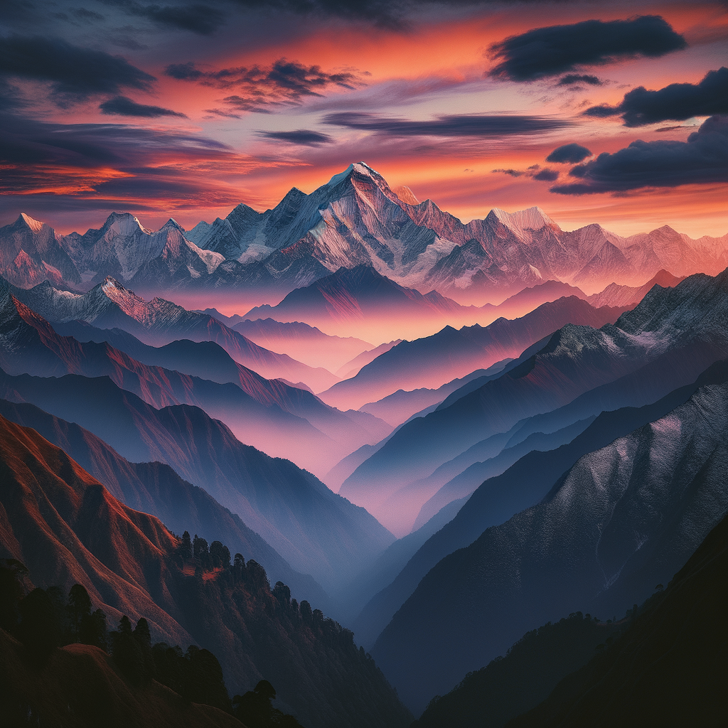 Breathtaking View of the Himalayan Mountain Range at Sunset