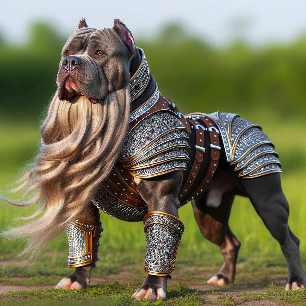 Sturdy Pitbull in Intricate Armor with Long Beard