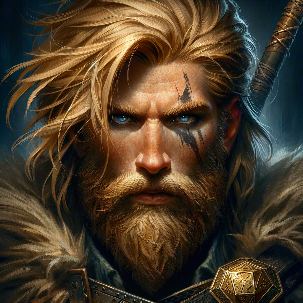 Detailed Dungeons & Dragons Hunter Character Art - Viking with Blonde Hair & Blue Eyes