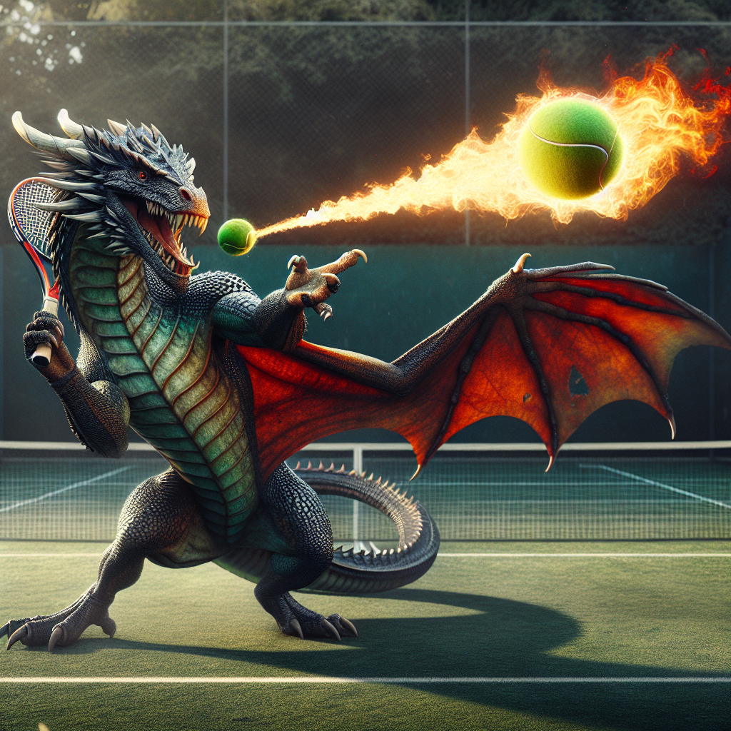 Majestic Dragon Playing Tennis