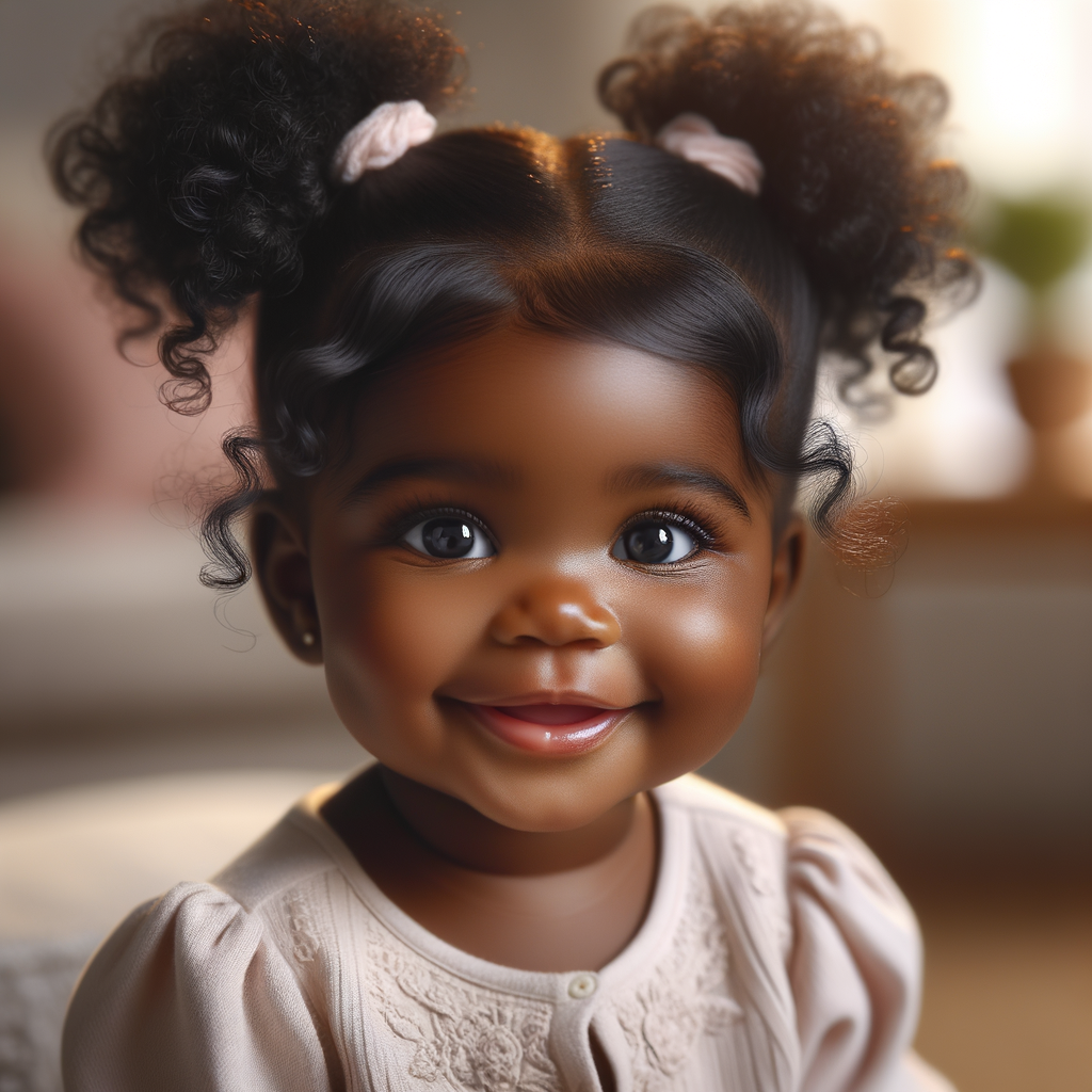 Black Cute Baby Girl with Ponytails