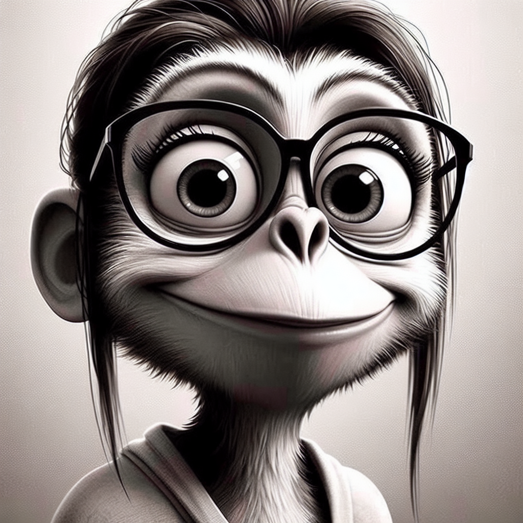 Whimsical Female Monkey Cartoon with Goofy Glasses