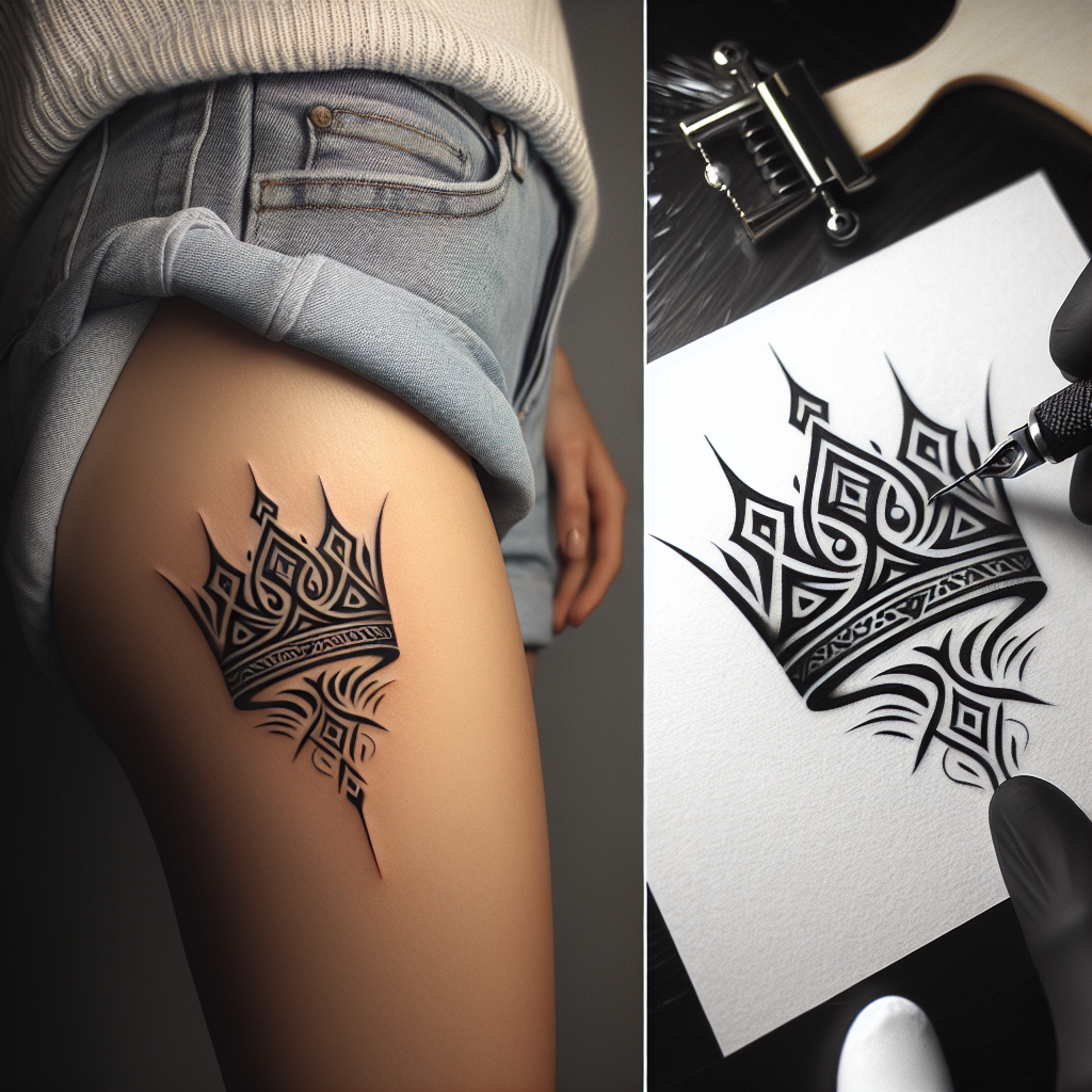 Minimalist Tribal King's Crown Hip Tattoo Design