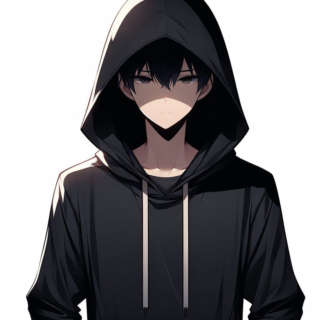 Enigmatic Male Character in Anime-Style Black Hoodie