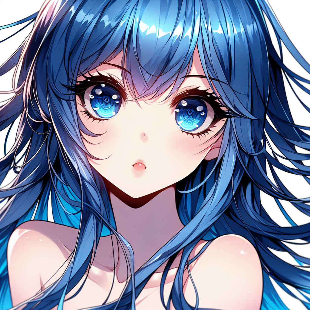 Anime Girl with Intricate Blue Hair and Eyes