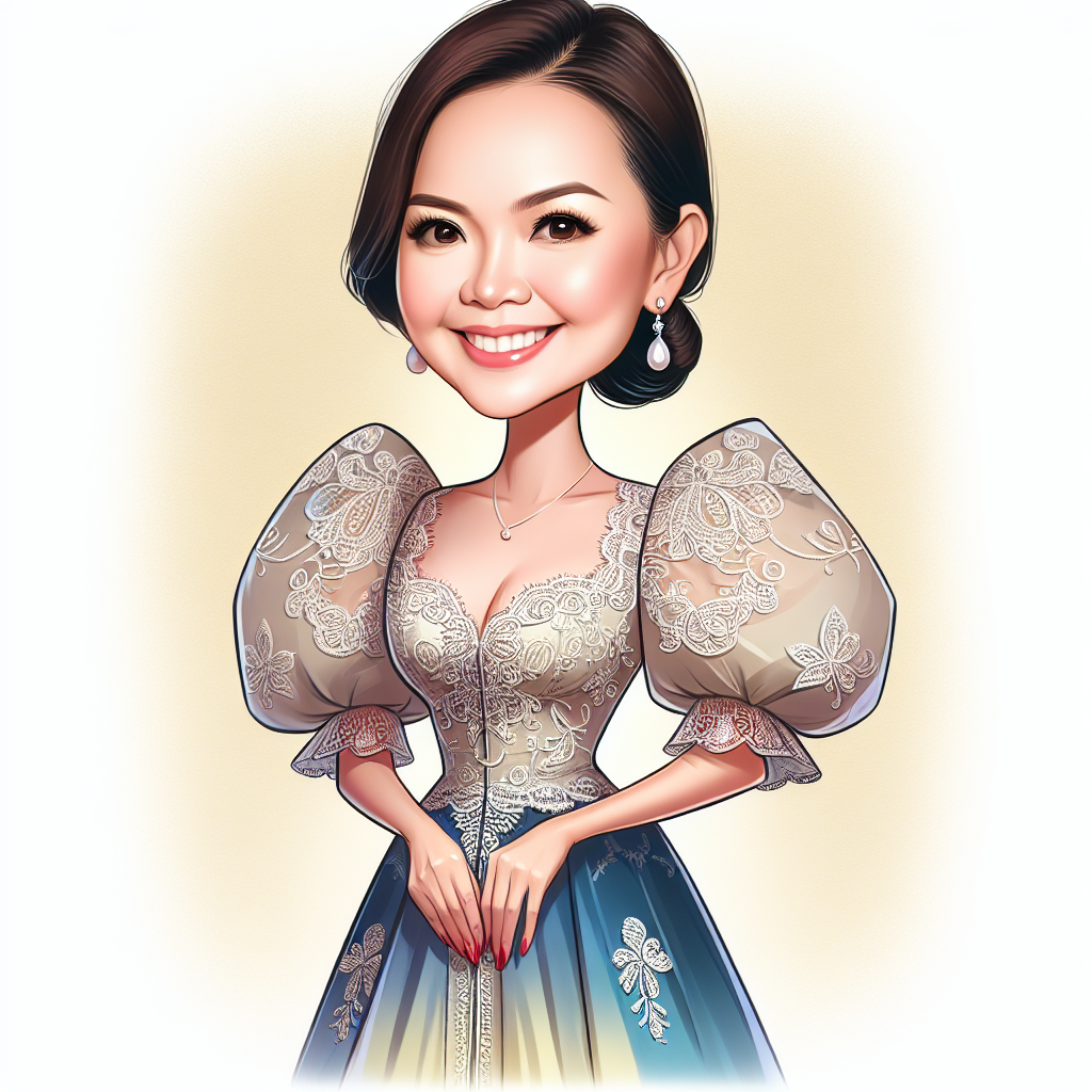 Filipiniana Dress Caricature of Elegant Full-bodied Woman