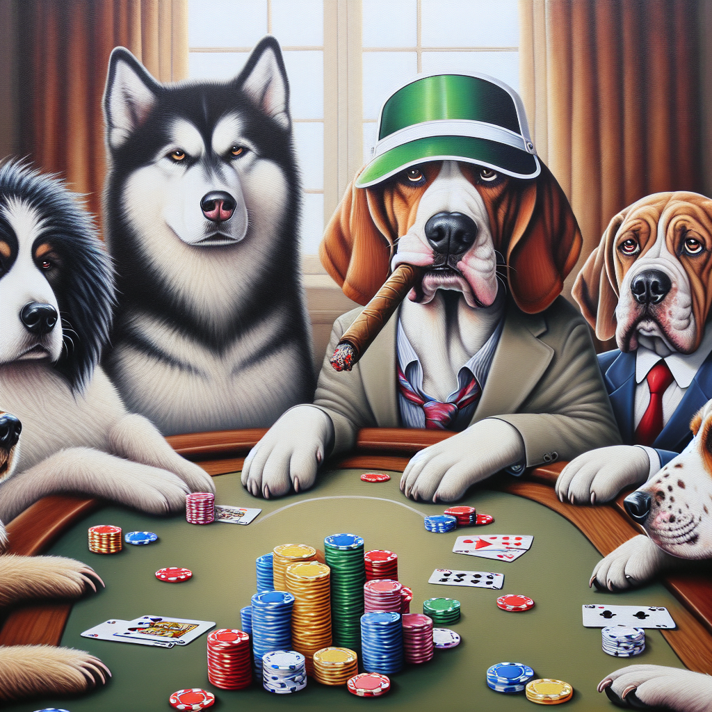 Whimsical Dog Poker Game on Canvas