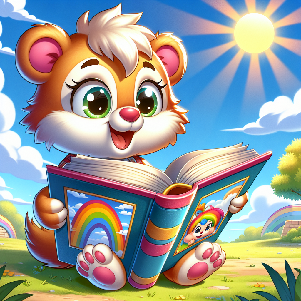 Charming Cartoon Scene of a Colorful Character Reading Storybook