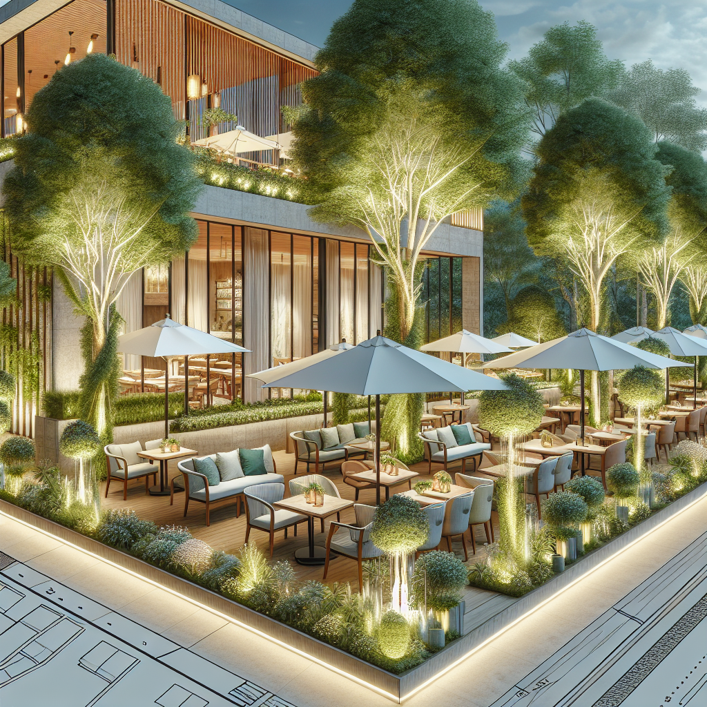 Enchanting Terrace Design with Trees at Restaurant