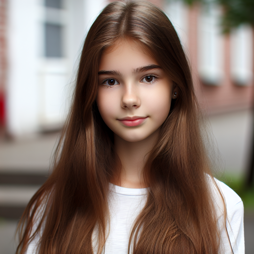 Stylish Teenage Girl with Long Brown Hair