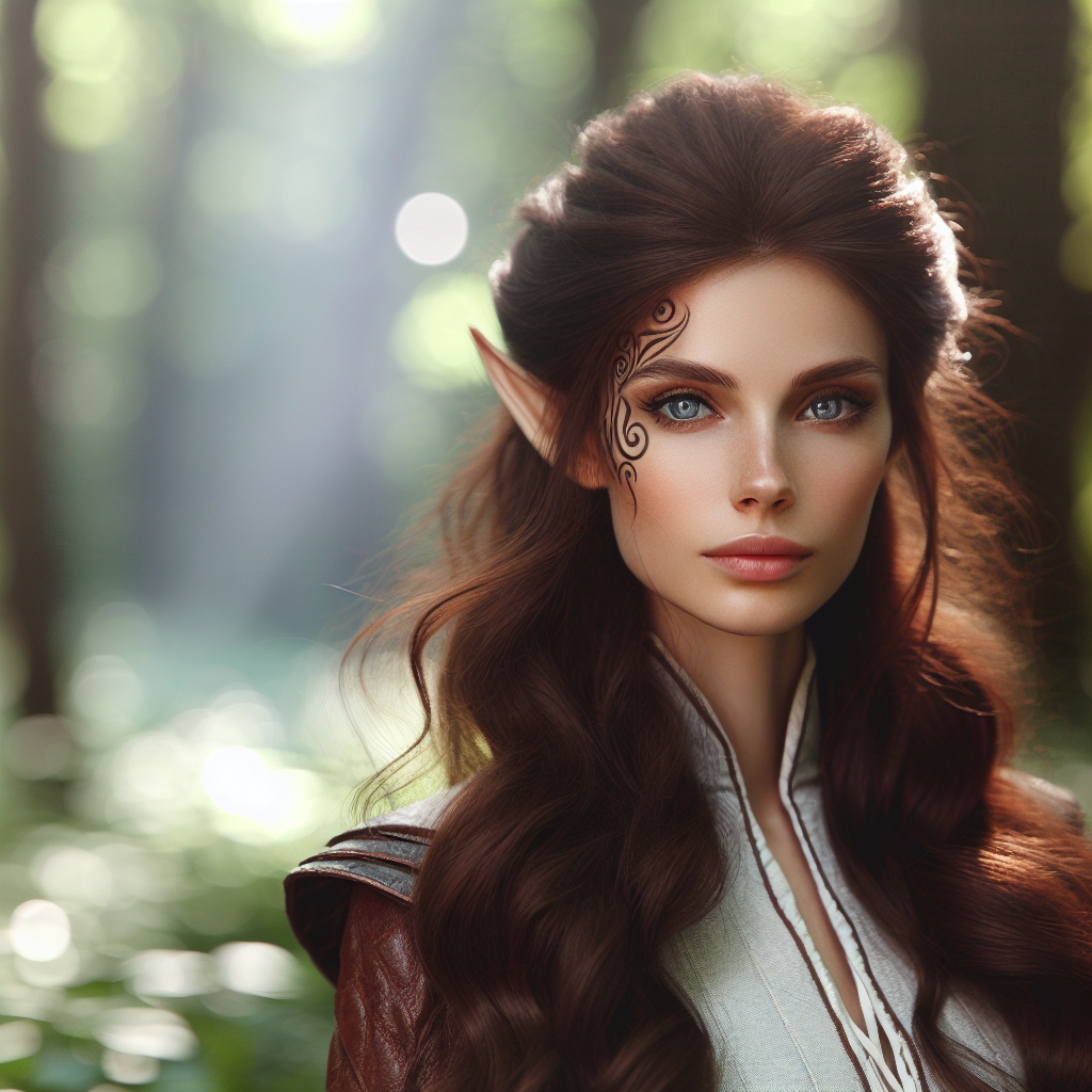 Striking Brunette Elf Woman with Half-Face Burn Scar