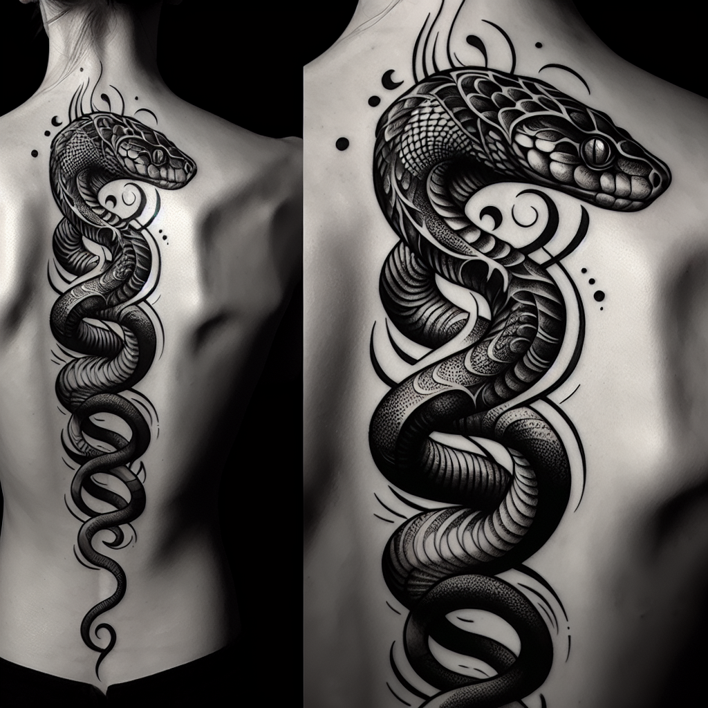 Vertical Snake Tattoo Design for Back